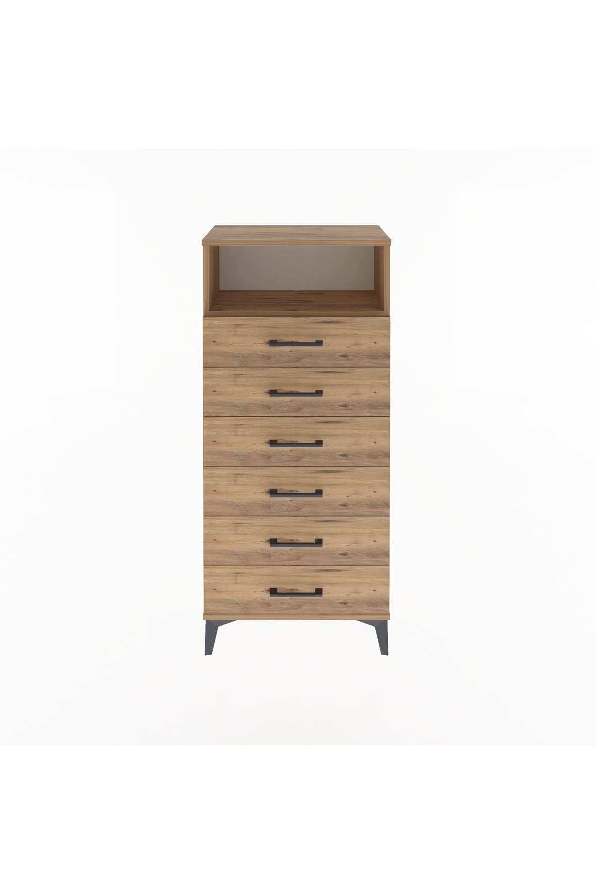 Arges Dolap Tek Raflı 6 Çekmeceli 60x30x134 Çam-Çam