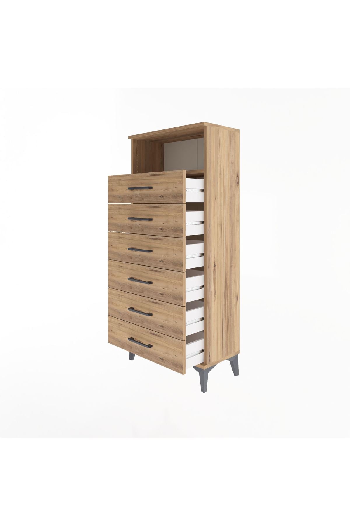 Arges Dolap Tek Raflı 6 Çekmeceli 60x30x134 Çam-Çam