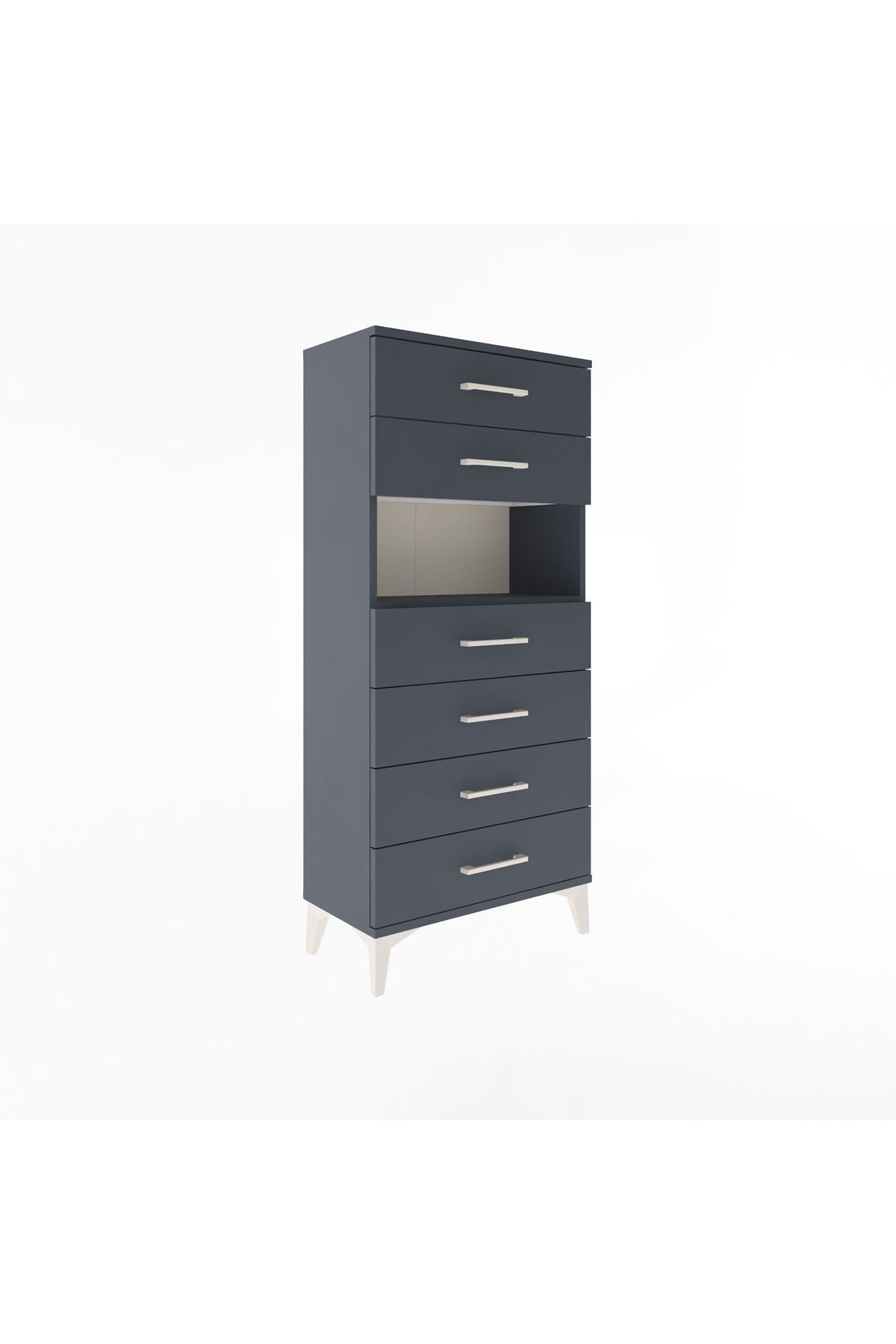 Arges Dolap Tek Raflı 6 Çekmeceli 60x30x134 Antrasit-Antrasit