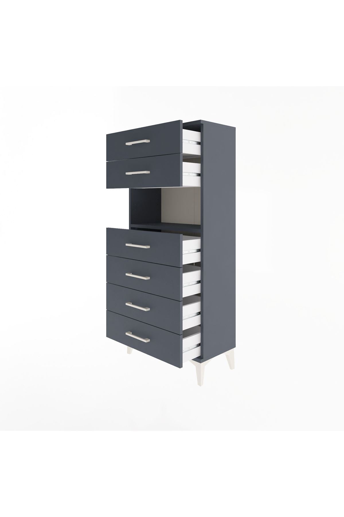 Arges Dolap Tek Raflı 6 Çekmeceli 60x30x134 Antrasit-Antrasit