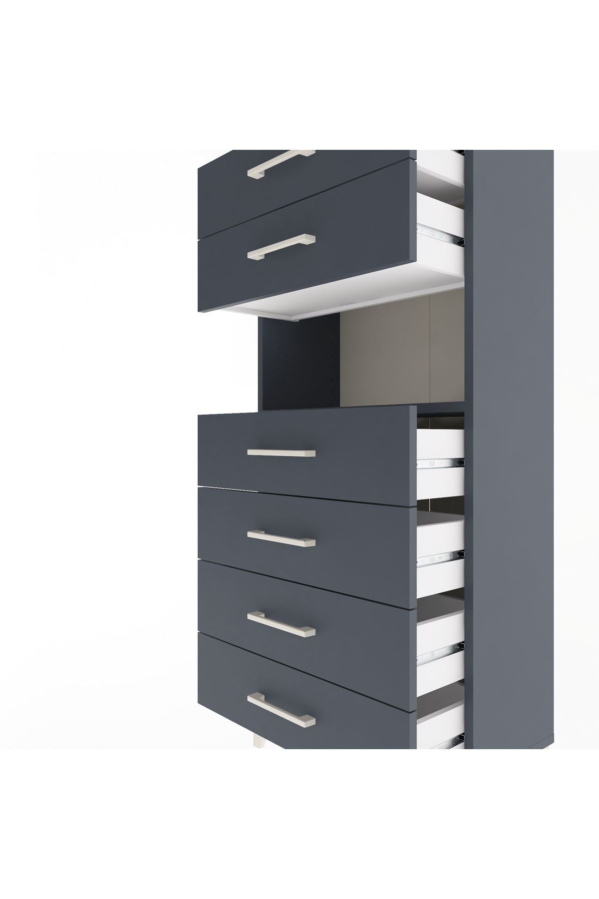 Arges Dolap Tek Raflı 6 Çekmeceli 60x30x134 Antrasit-Antrasit