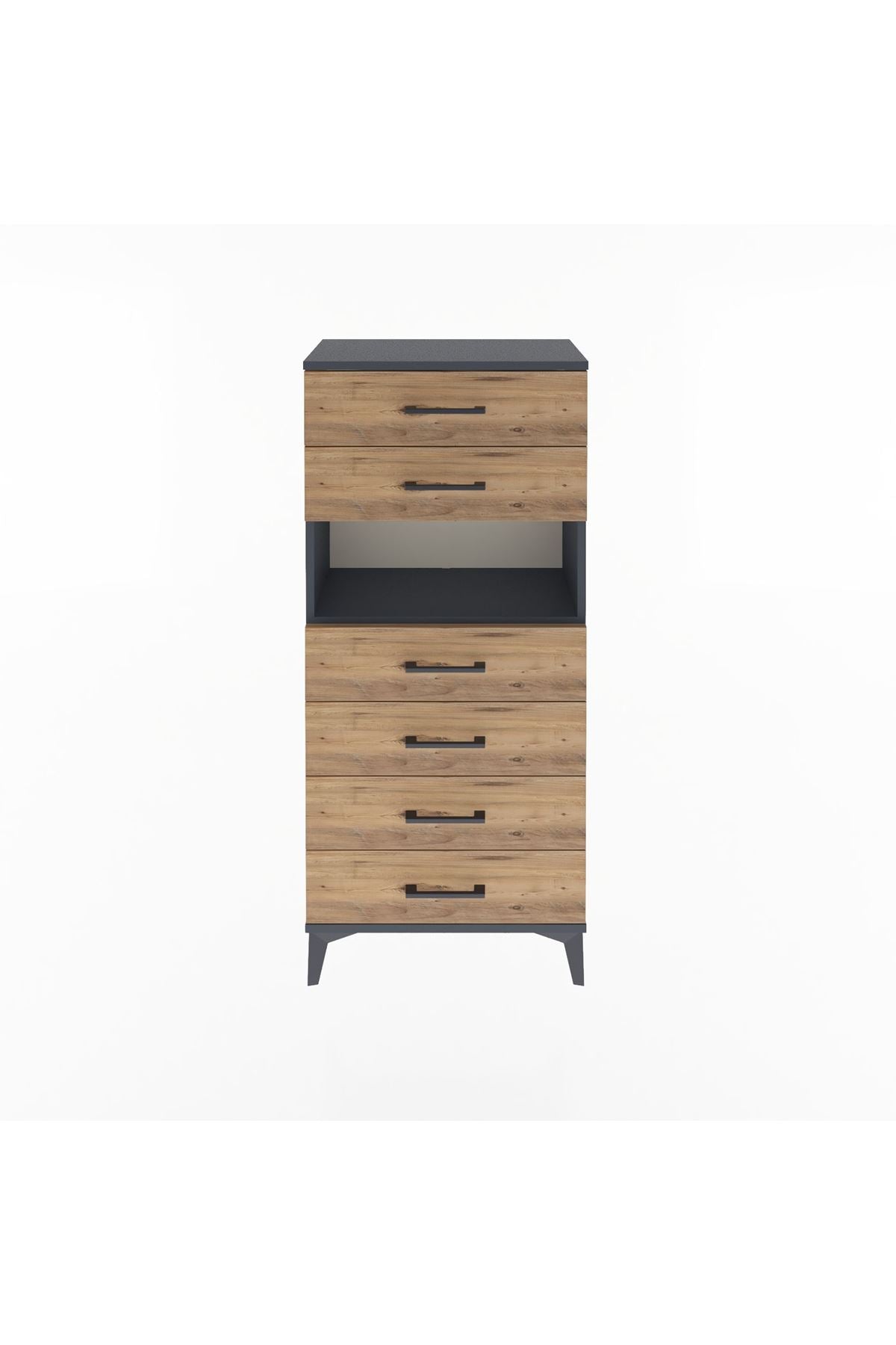 Arges Dolap Tek Raflı 6 Çekmeceli 60x30x134 Antrasit-Çam