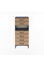 Arges Dolap Tek Raflı 6 Çekmeceli 60x30x134 Antrasit-Çam
