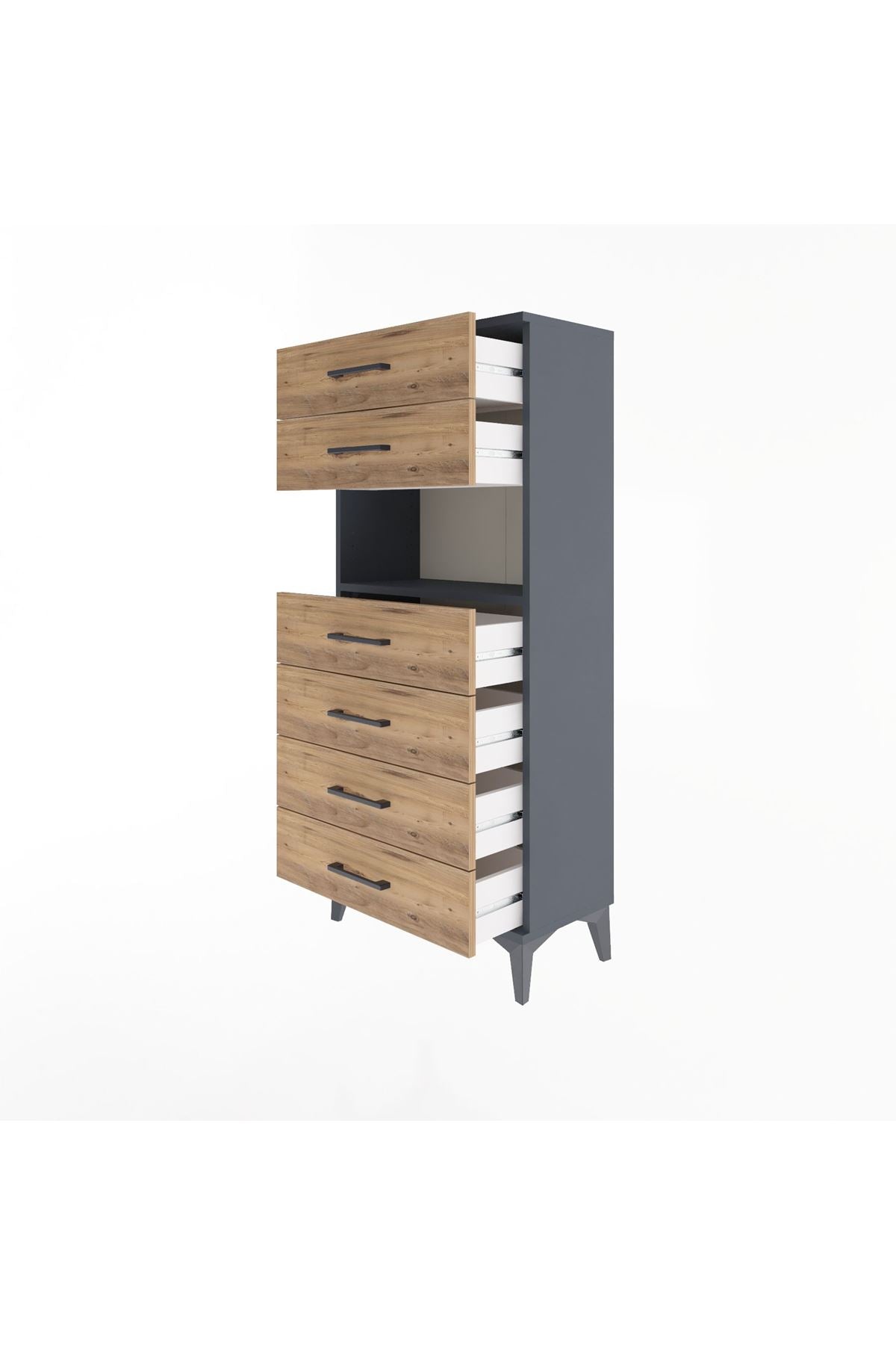 Arges Dolap Tek Raflı 6 Çekmeceli 60x30x134 Antrasit-Çam