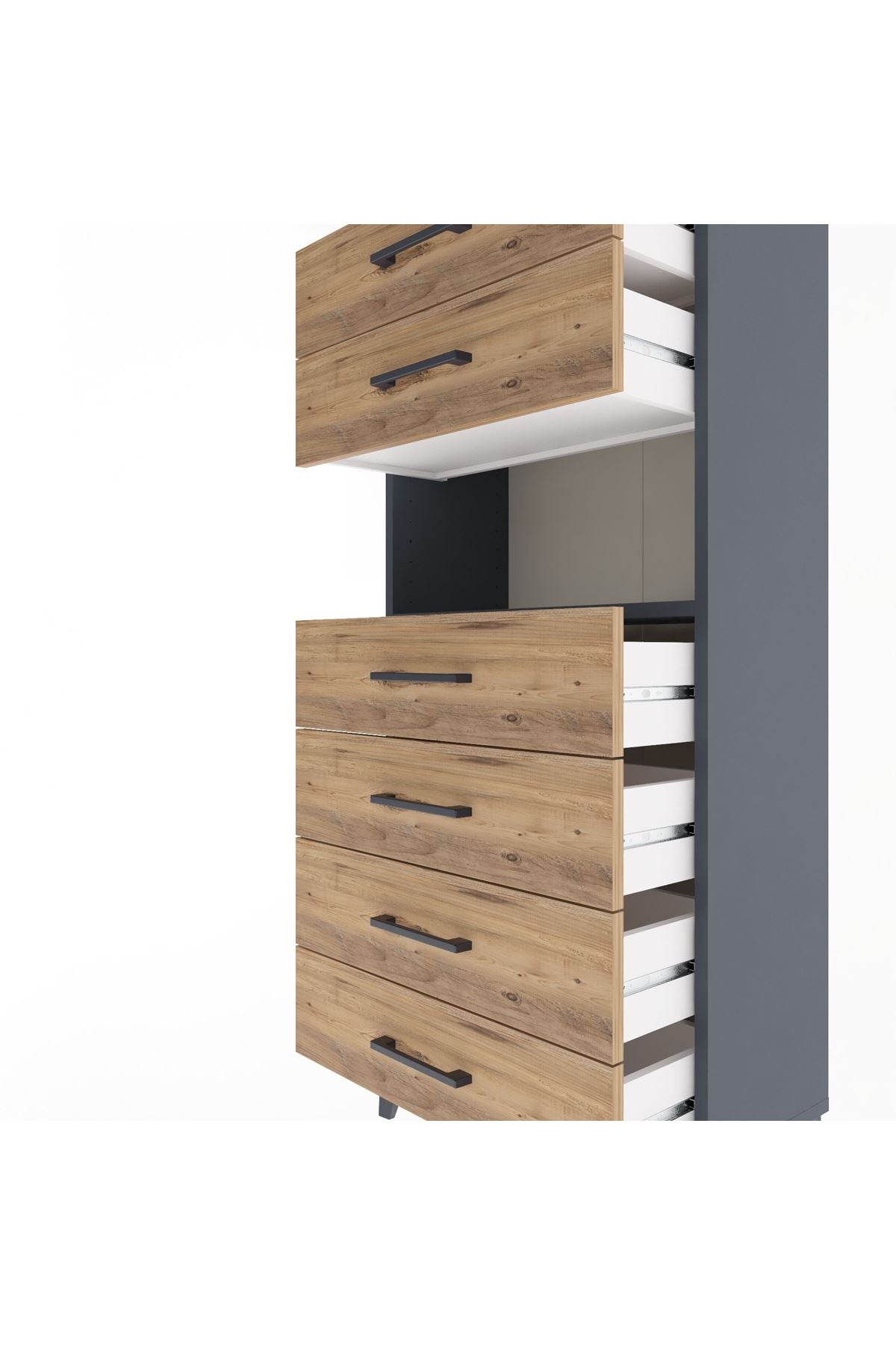 Arges Dolap Tek Raflı 6 Çekmeceli 60x30x134 Antrasit-Çam