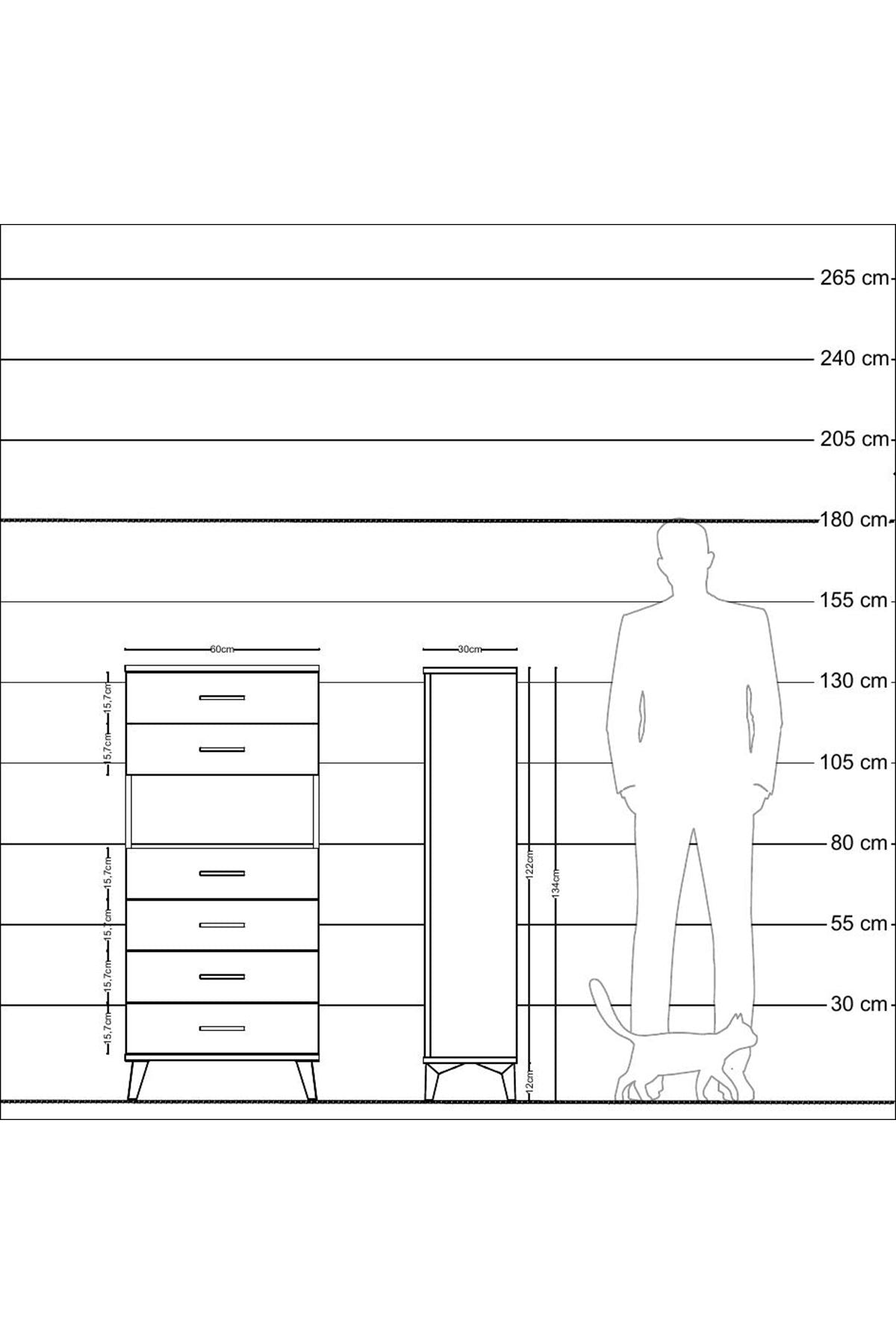Arges Dolap Tek Raflı 6 Çekmeceli 60x30x134 Çam-Antrasit