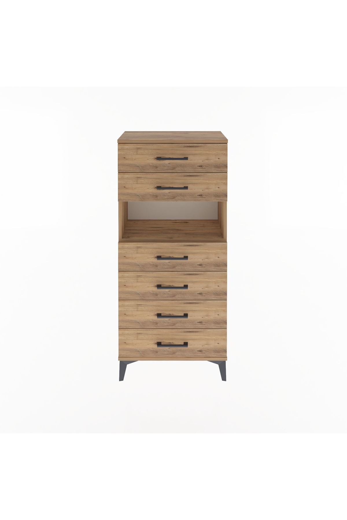 Arges Dolap Tek Raflı 6 Çekmeceli 60x30x134 Çam-Çam