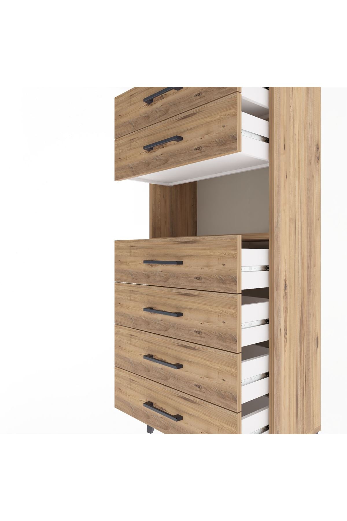 Arges Dolap Tek Raflı 6 Çekmeceli 60x30x134 Çam-Çam