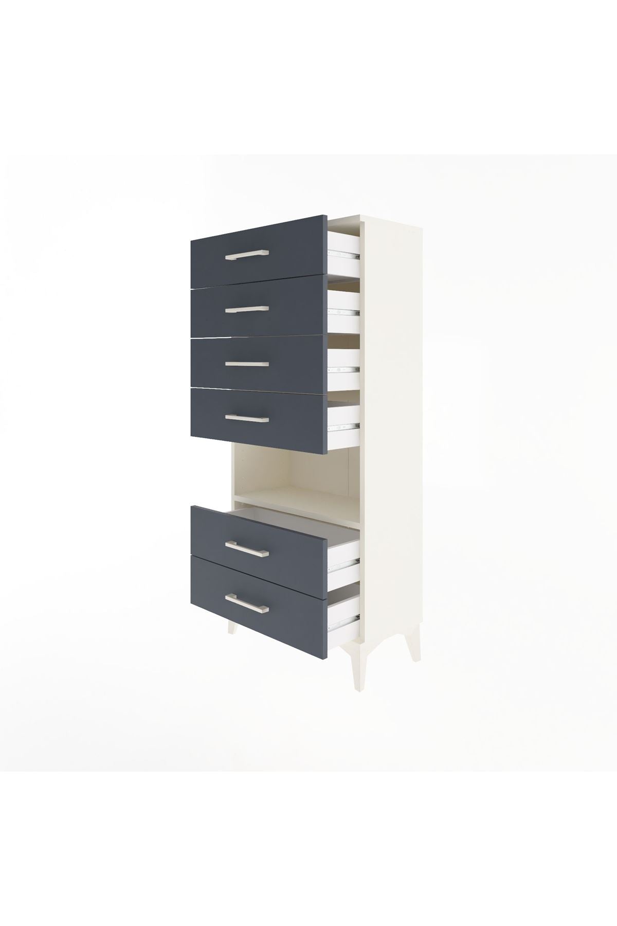 Arges Dolap Tek Raflı 6 Çekmeceli 60x30x134 Aytaşı-Antrasit