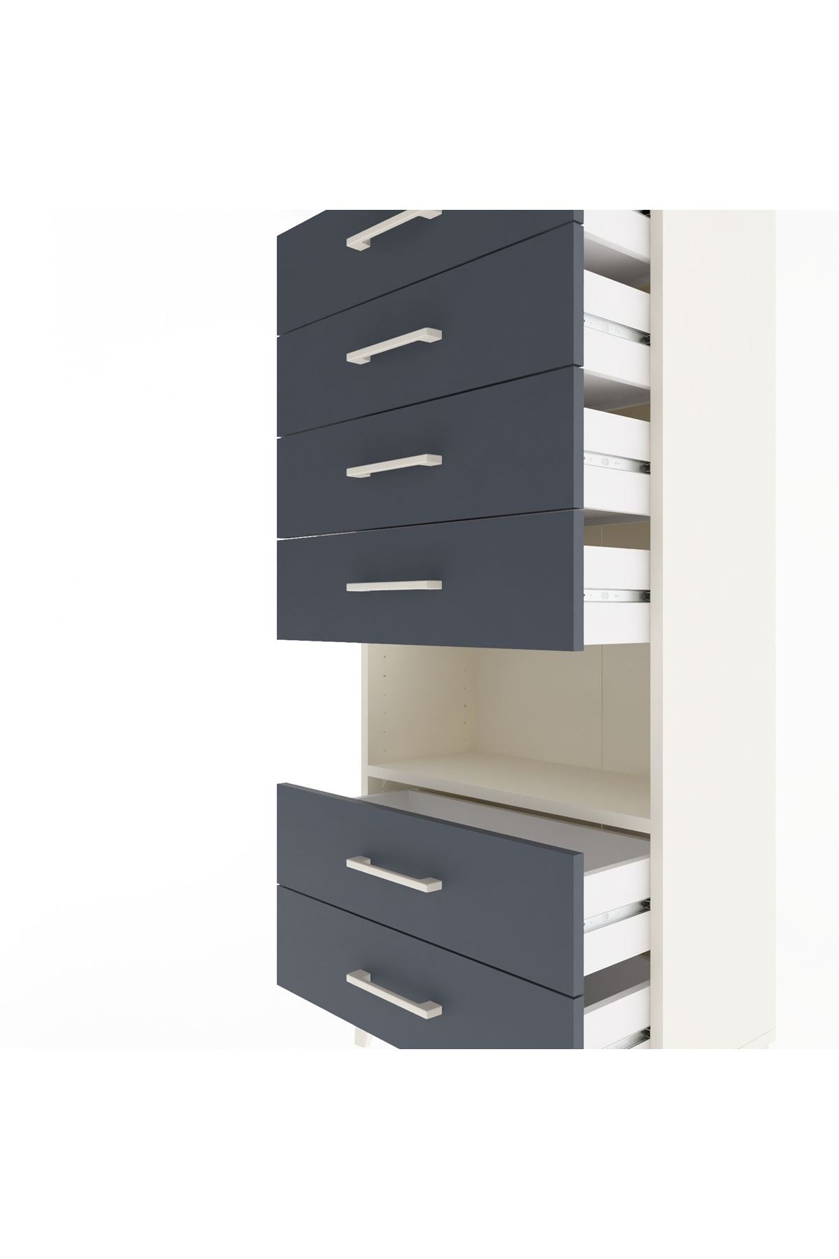 Arges Dolap Tek Raflı 6 Çekmeceli 60x30x134 Aytaşı-Antrasit