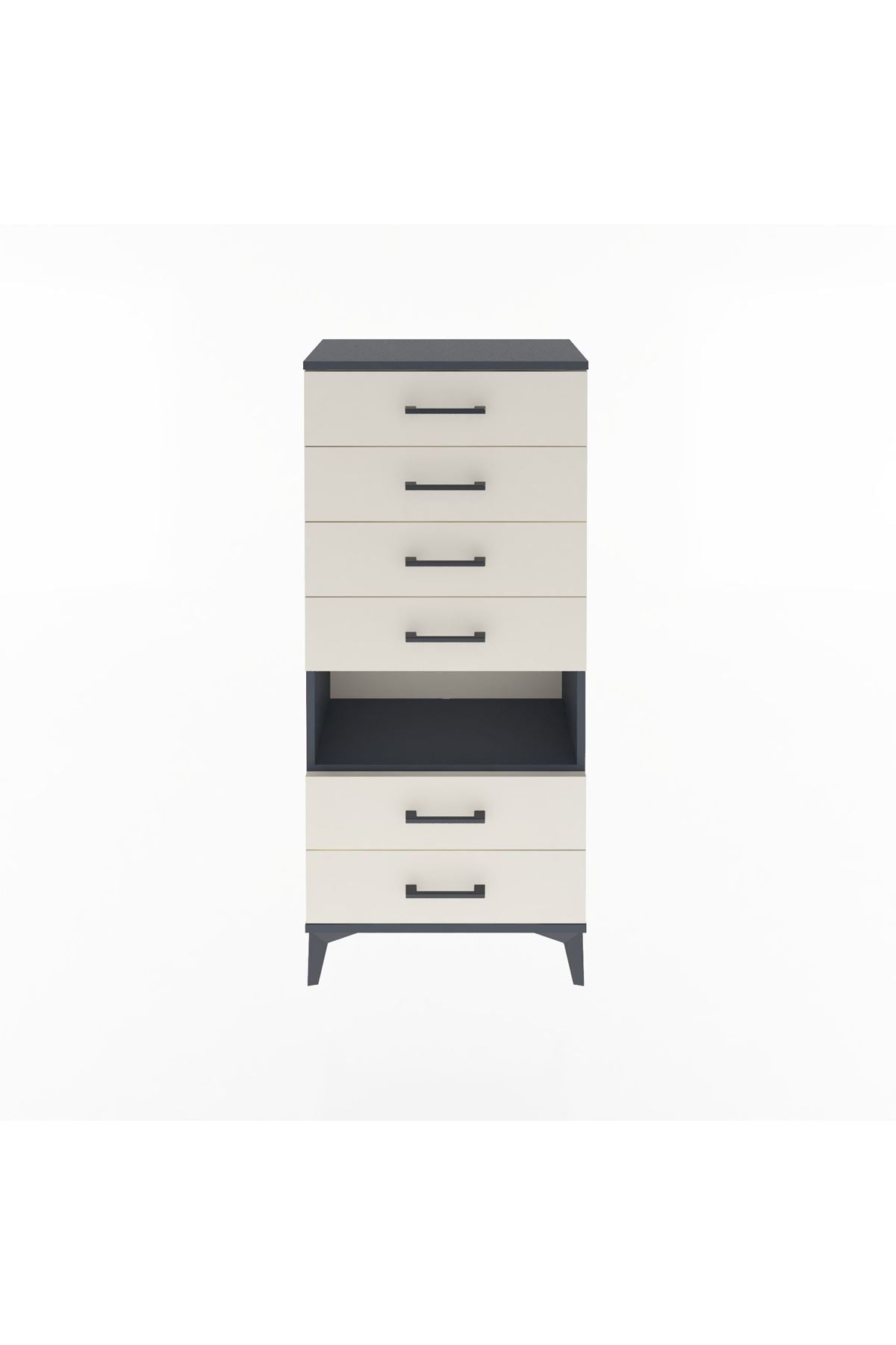 Arges Dolap Tek Raflı 6 Çekmeceli 60x30x134 Antrasit-Aytaşı