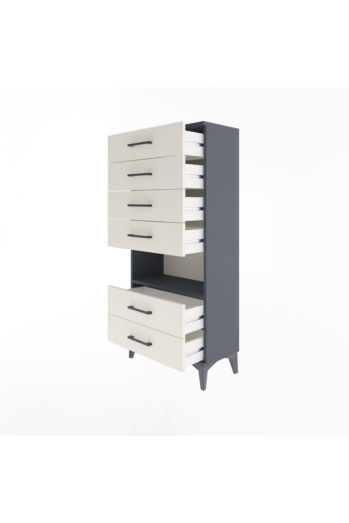 Arges Dolap Tek Raflı 6 Çekmeceli 60x30x134 Antrasit-Aytaşı