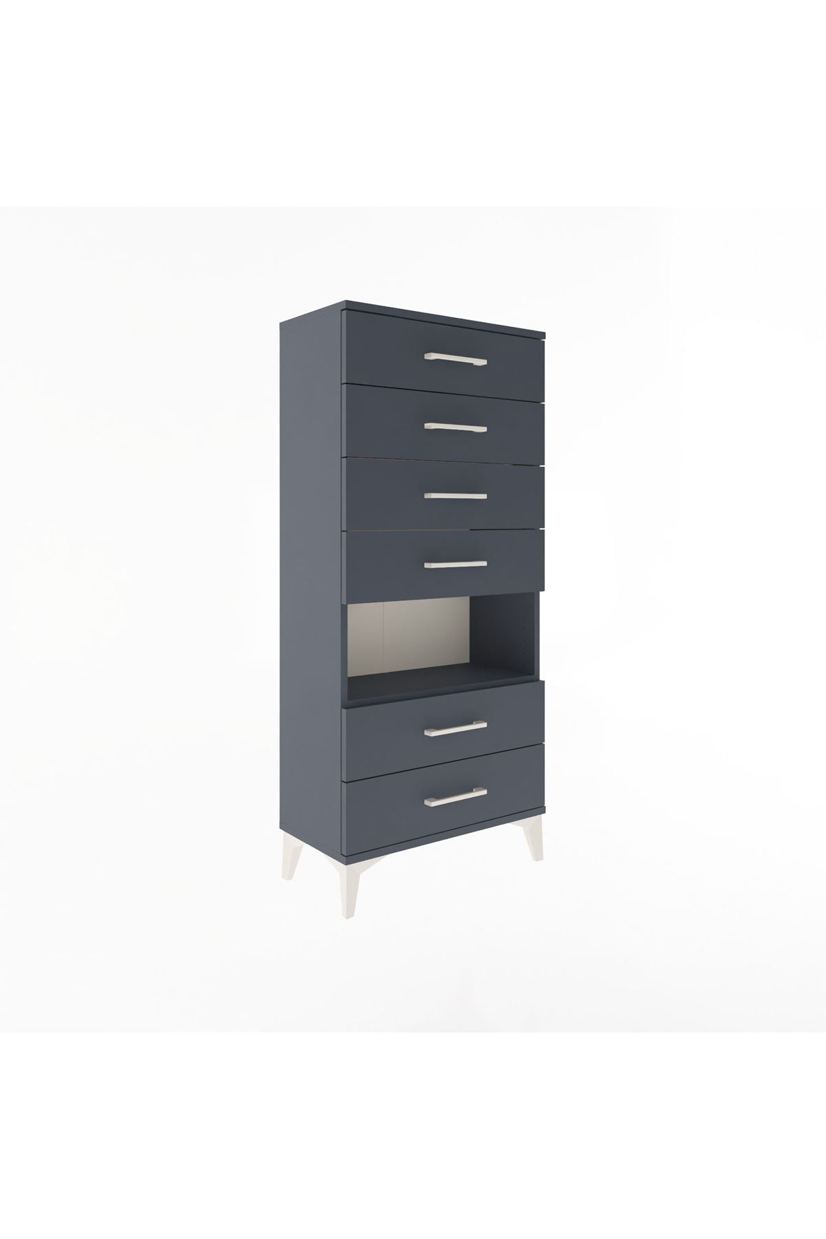 Arges Dolap Tek Raflı 6 Çekmeceli 60x30x134 Antrasit-Antrasit