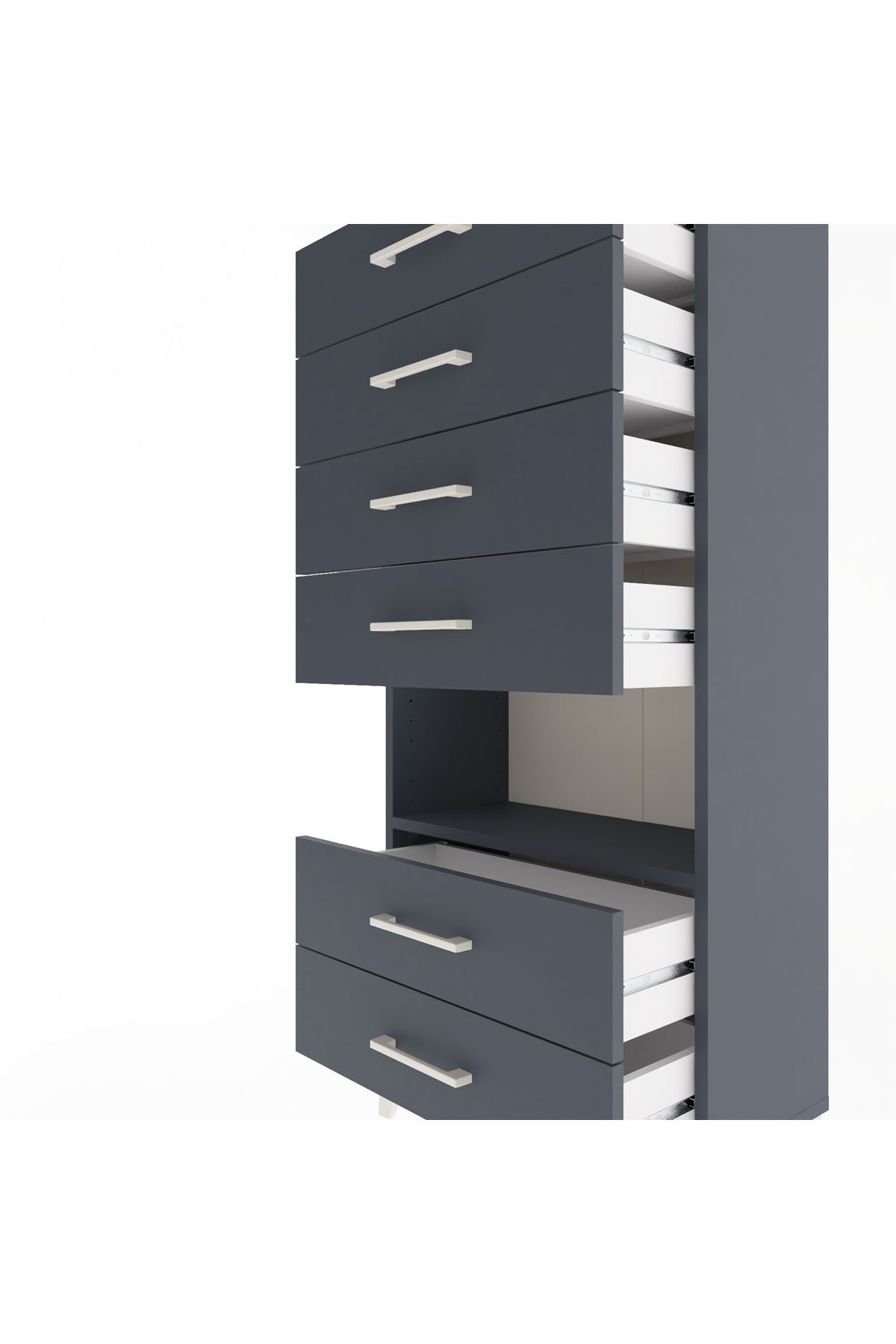 Arges Dolap Tek Raflı 6 Çekmeceli 60x30x134 Antrasit-Antrasit