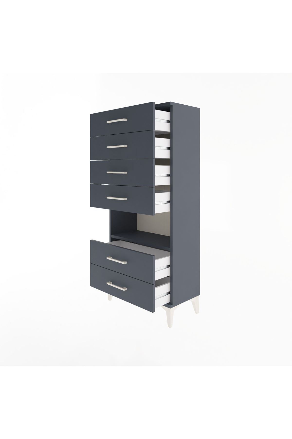 Arges Dolap Tek Raflı 6 Çekmeceli 60x30x134 Antrasit-Antrasit