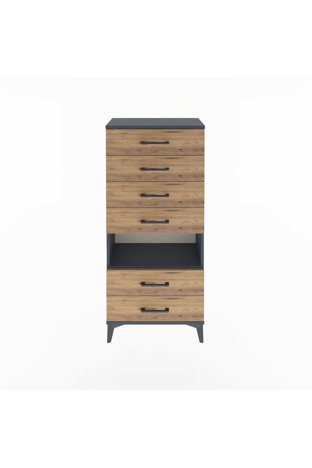 Arges Dolap Tek Raflı 6 Çekmeceli 60x30x134 Antrasit-Çam