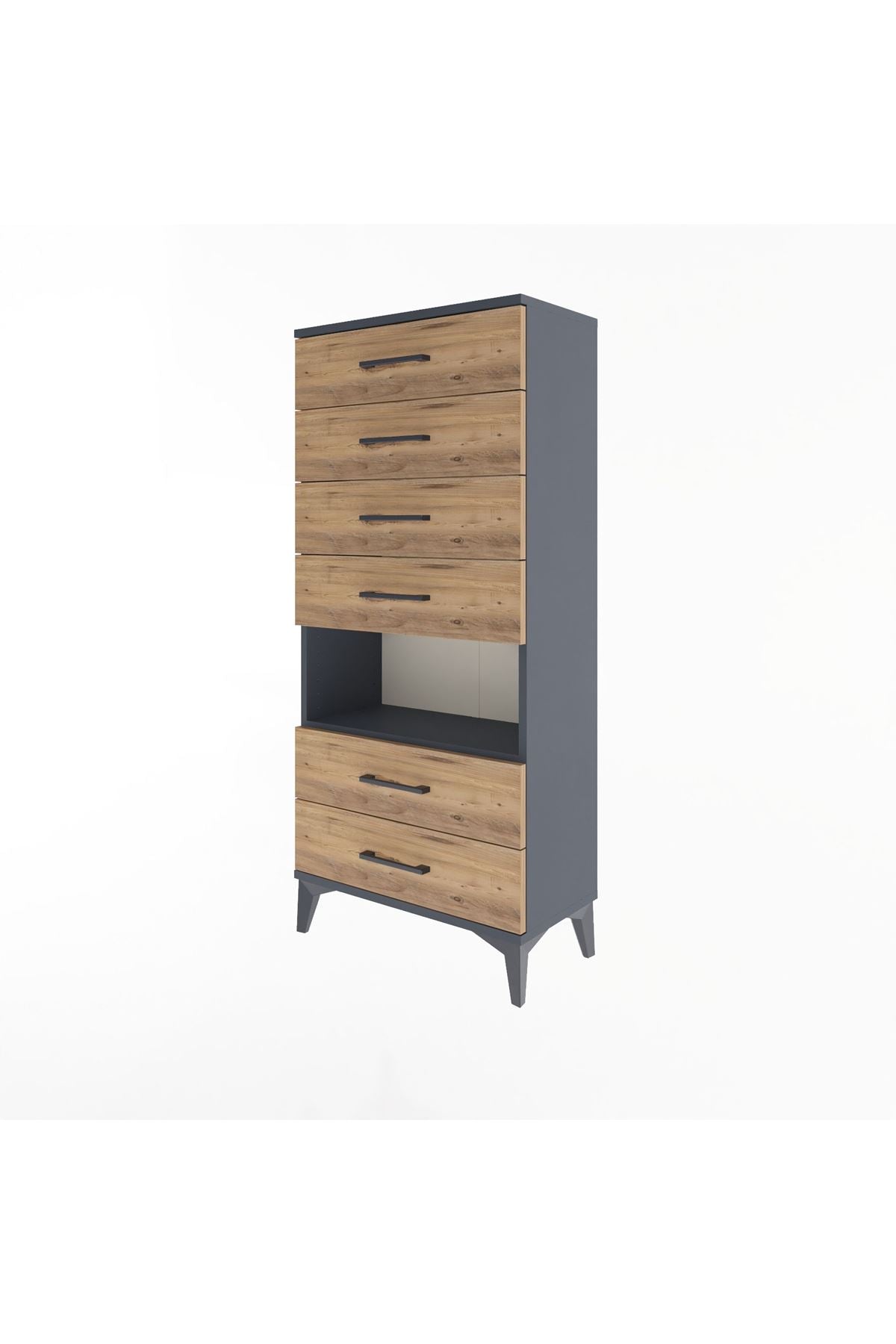 Arges Dolap Tek Raflı 6 Çekmeceli 60x30x134 Antrasit-Çam