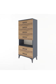 Arges Dolap Tek Raflı 6 Çekmeceli 60x30x134 Antrasit-Çam