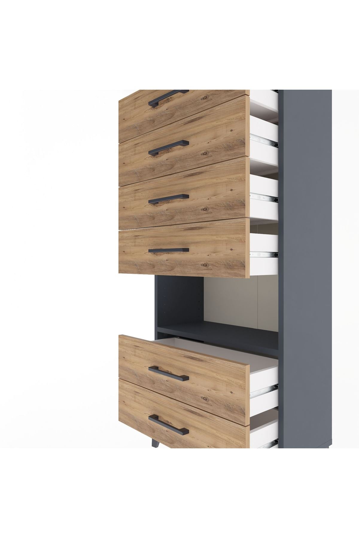 Arges Dolap Tek Raflı 6 Çekmeceli 60x30x134 Antrasit-Çam