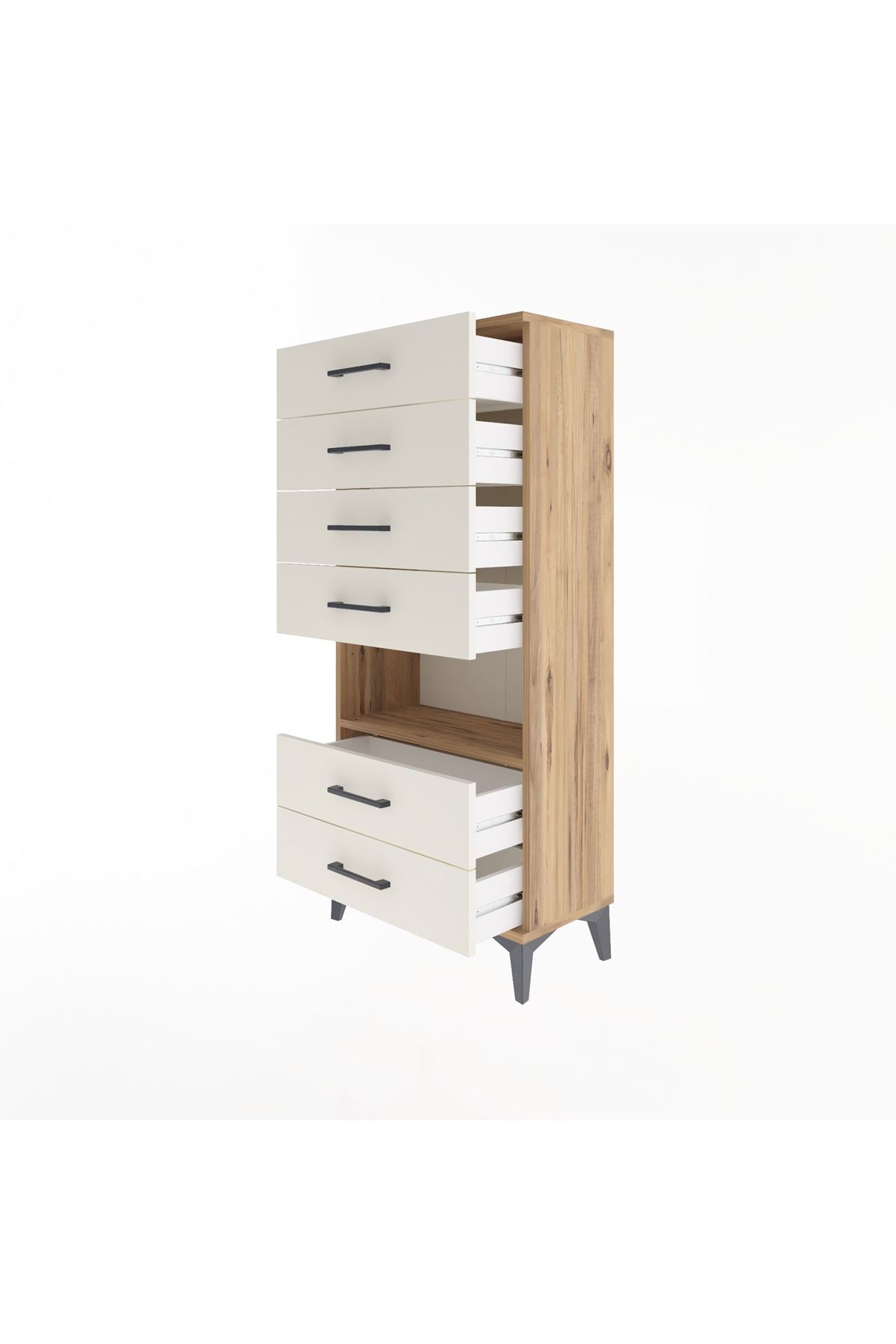 Arges Dolap Tek Raflı 6 Çekmeceli 60x30x134 Çam-Aytaşı