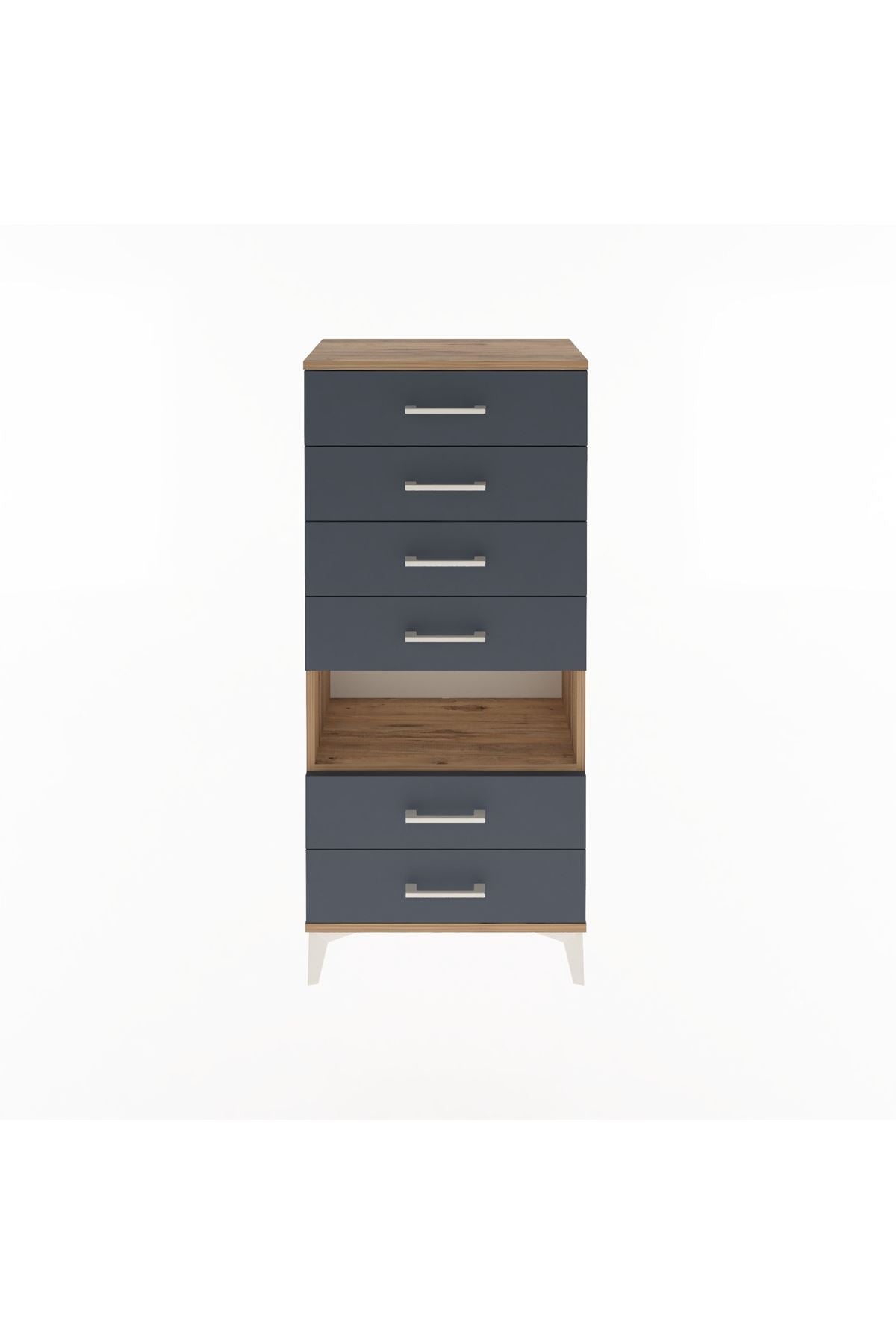 Arges Dolap Tek Raflı 6 Çekmeceli 60x30x134 Çam-Antrasit