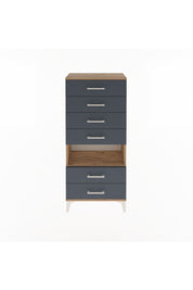 Arges Dolap Tek Raflı 6 Çekmeceli 60x30x134 Çam-Antrasit