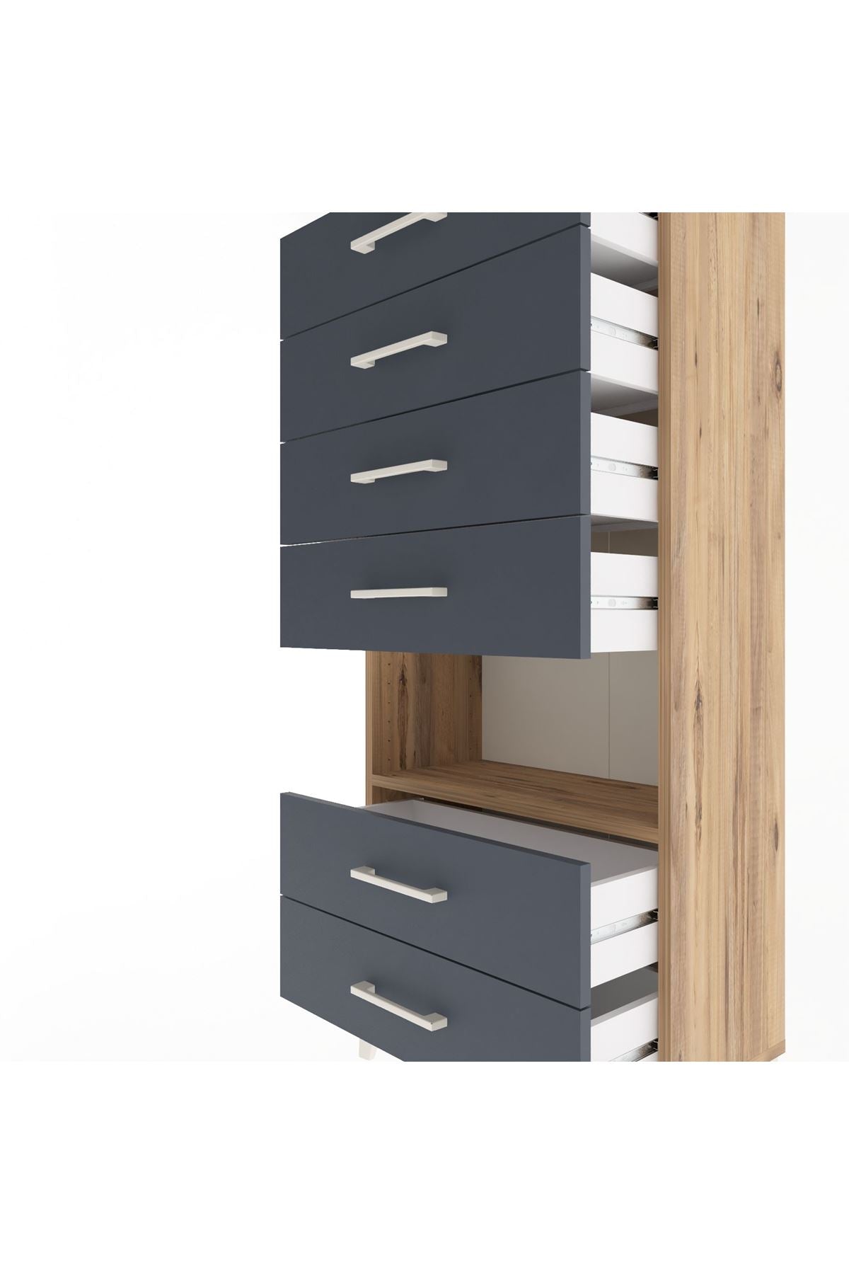 Arges Dolap Tek Raflı 6 Çekmeceli 60x30x134 Çam-Antrasit