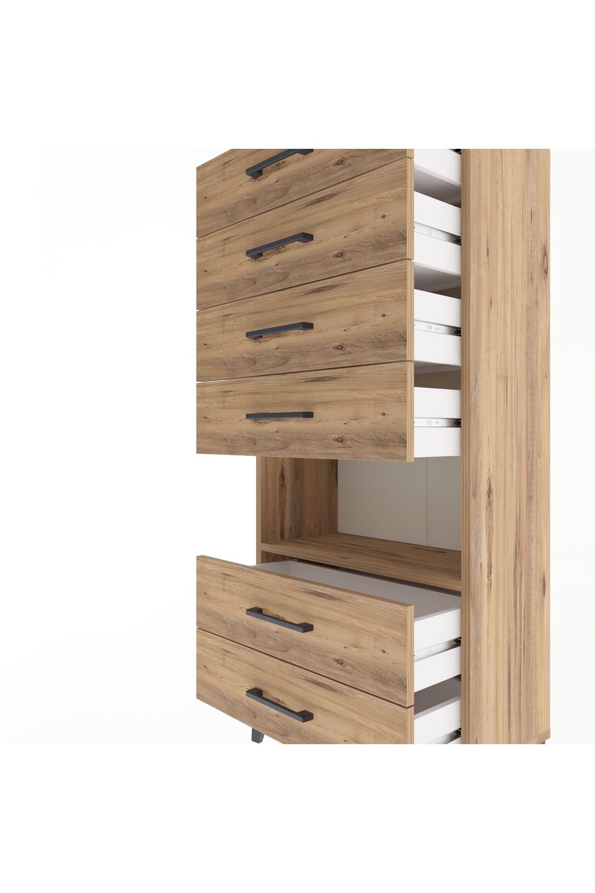 Arges Dolap Tek Raflı 6 Çekmeceli 60x30x134 Çam-Çam