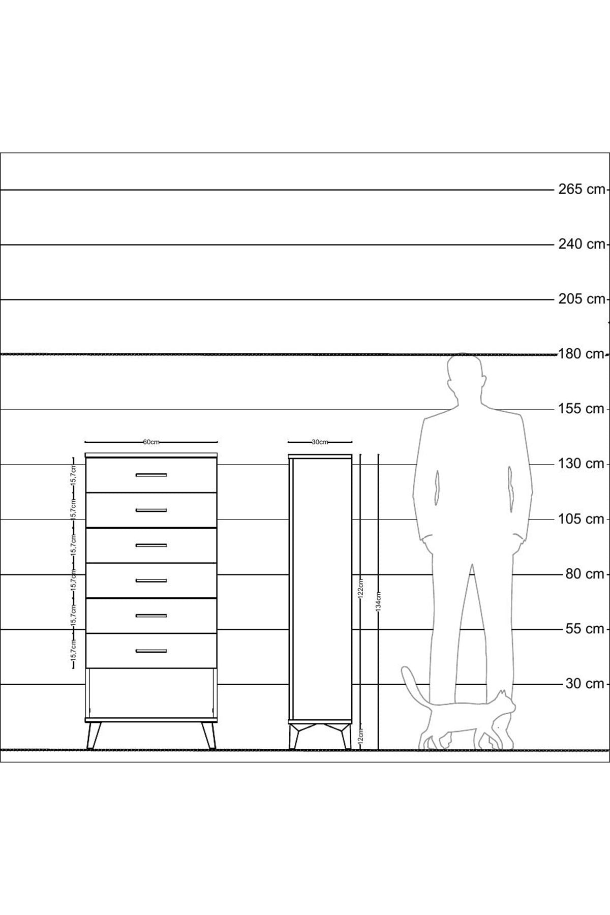 Arges Dolap 6 Çekmeceli 60x30x134 Antrasit-Antrasit
