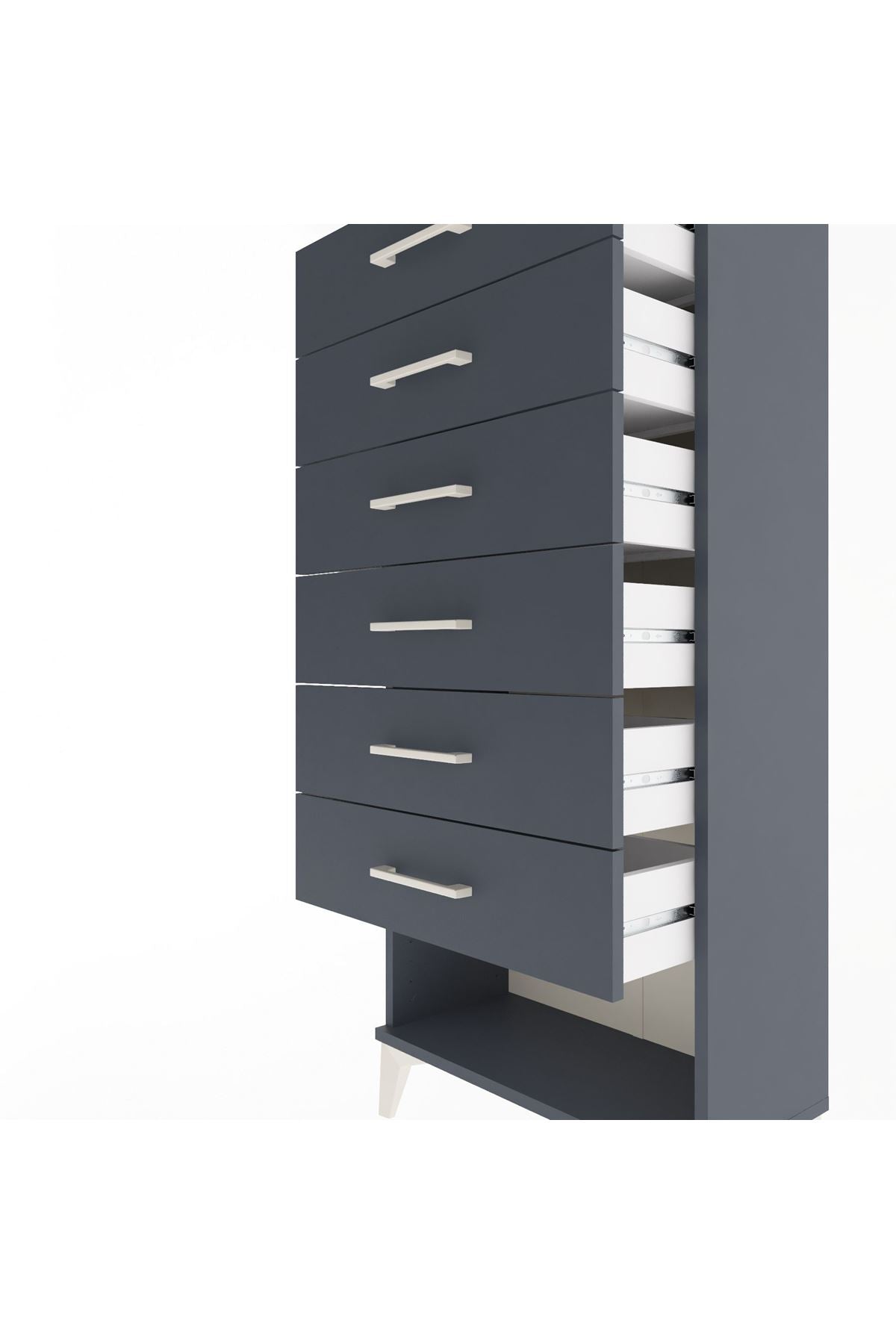 Arges Dolap 6 Çekmeceli 60x30x134 Antrasit-Antrasit