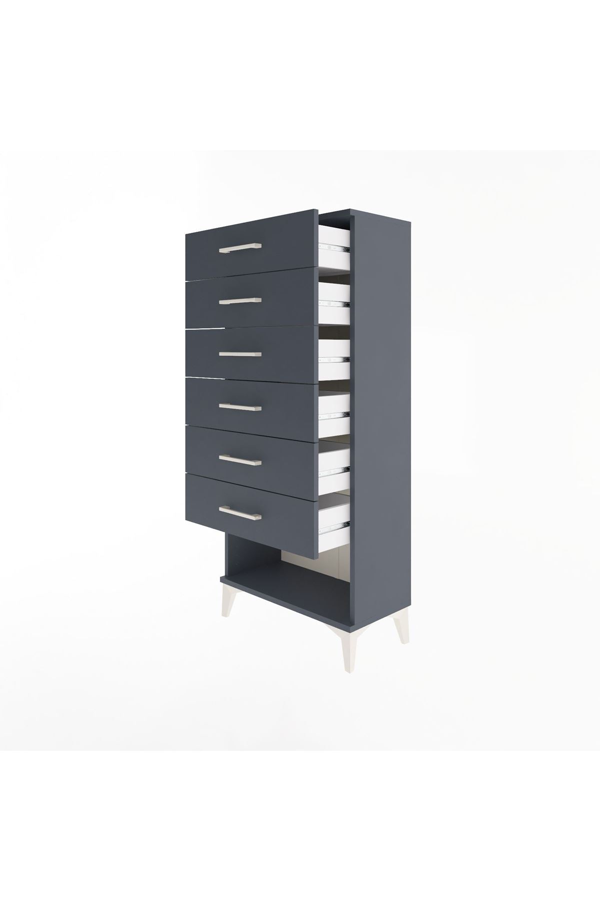 Arges Dolap 6 Çekmeceli 60x30x134 Antrasit-Antrasit