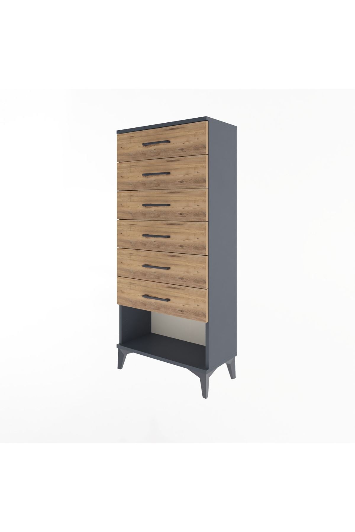 Arges Dolap 6 Çekmeceli 60x30x134 Antrasit-Çam