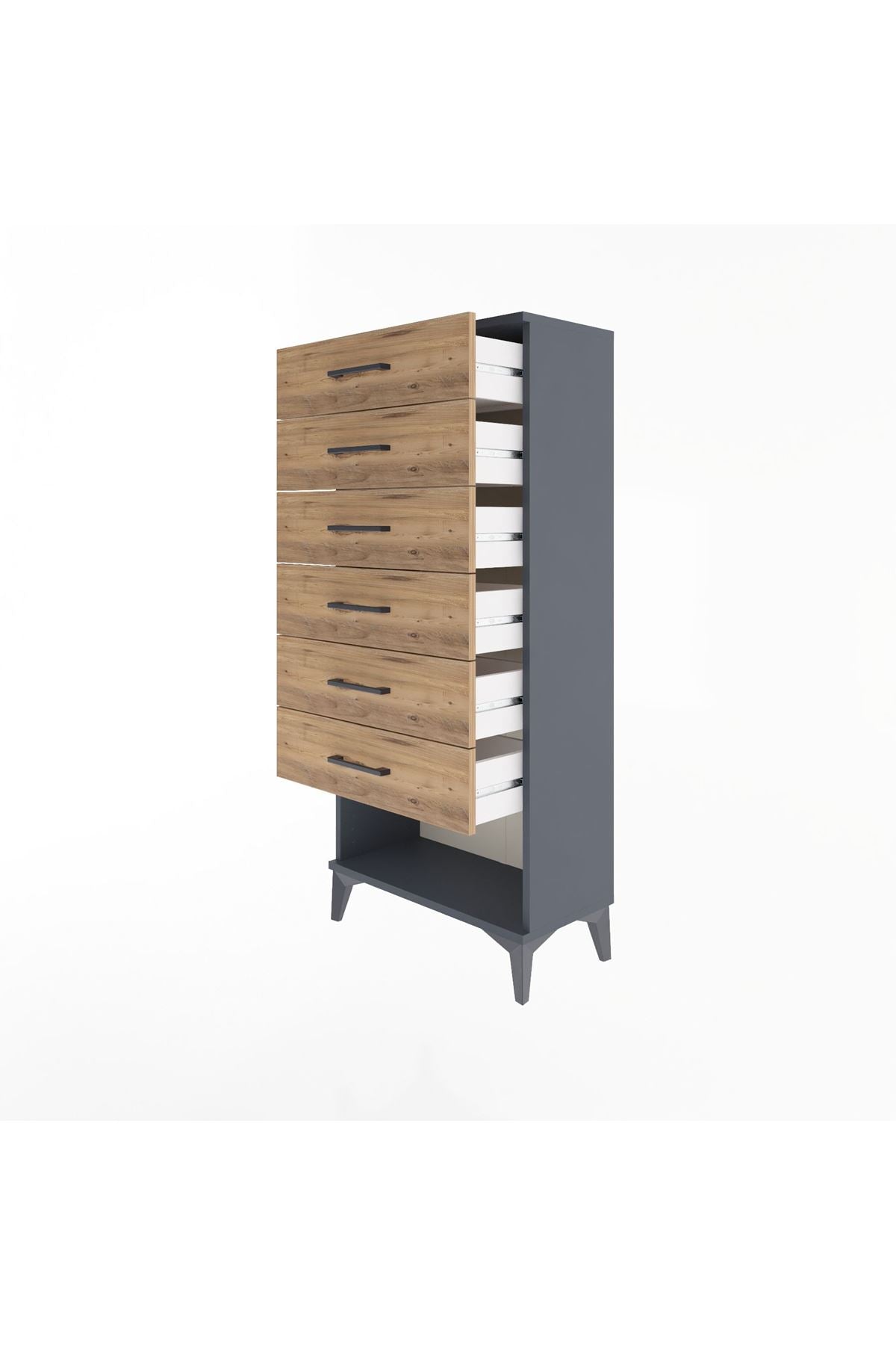 Arges Dolap 6 Çekmeceli 60x30x134 Antrasit-Çam