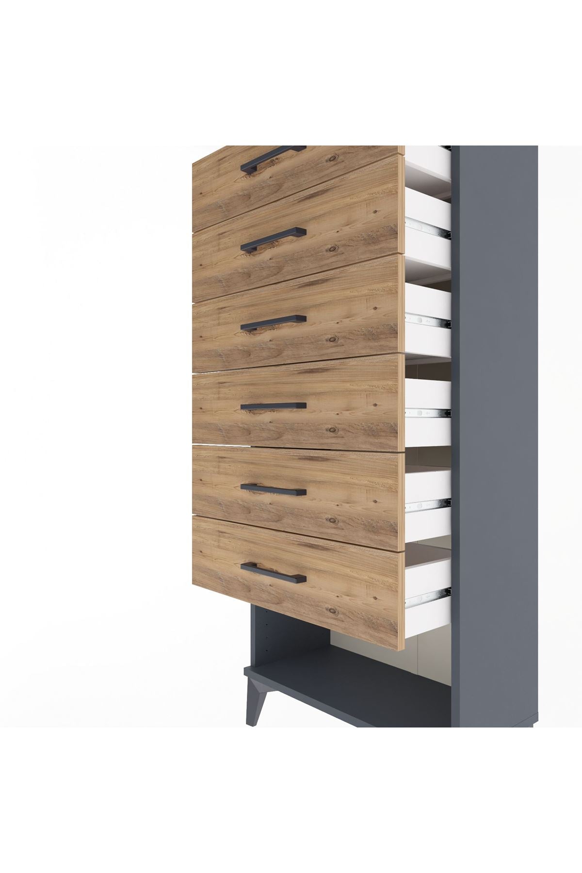 Arges Dolap 6 Çekmeceli 60x30x134 Antrasit-Çam