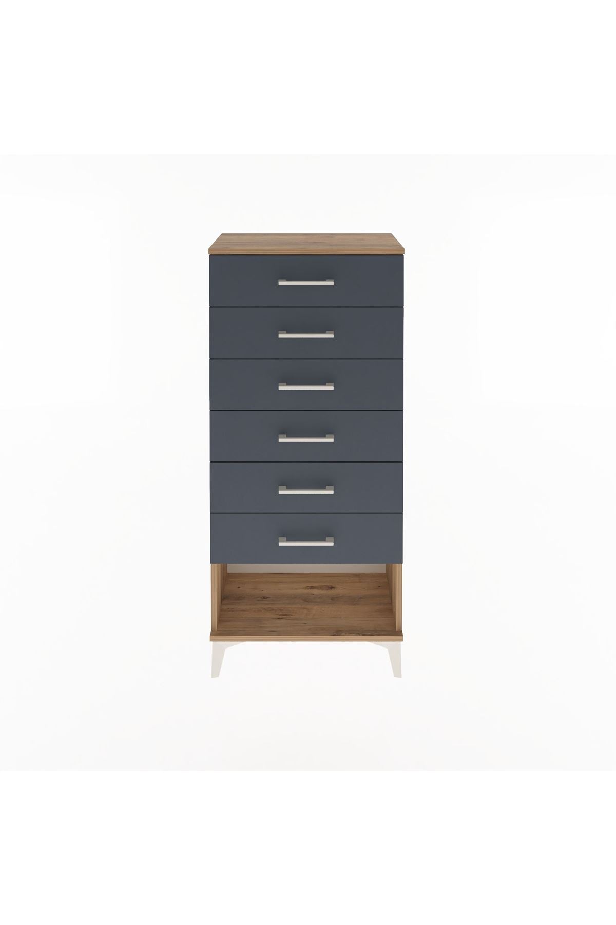 Arges Dolap 6 Çekmeceli 60x30x134 Çam-Antrasit