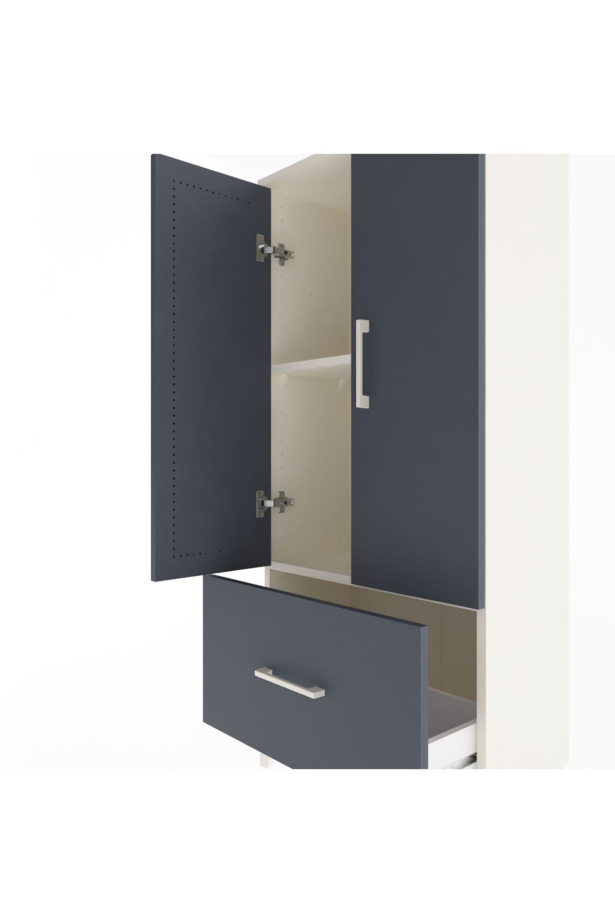 Arges Dolap 2 Raflı Tek Çekmeceli 2 Kapaklı 60x30x134 Aytaşı-Antrasit