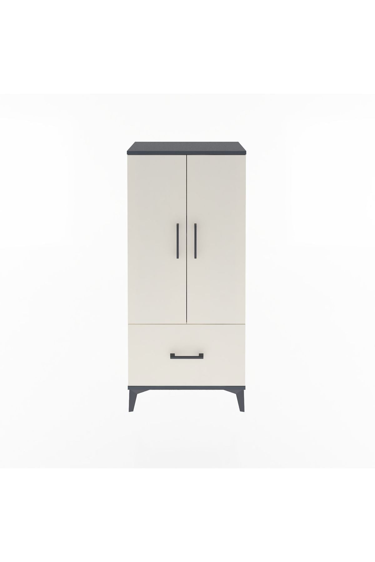 Arges Dolap 2 Raflı Tek Çekmeceli 2 Kapaklı 60x30x134 Antrasit-Aytaşı