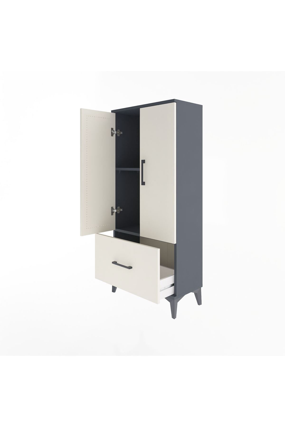 Arges Dolap 2 Raflı Tek Çekmeceli 2 Kapaklı 60x30x134 Antrasit-Aytaşı