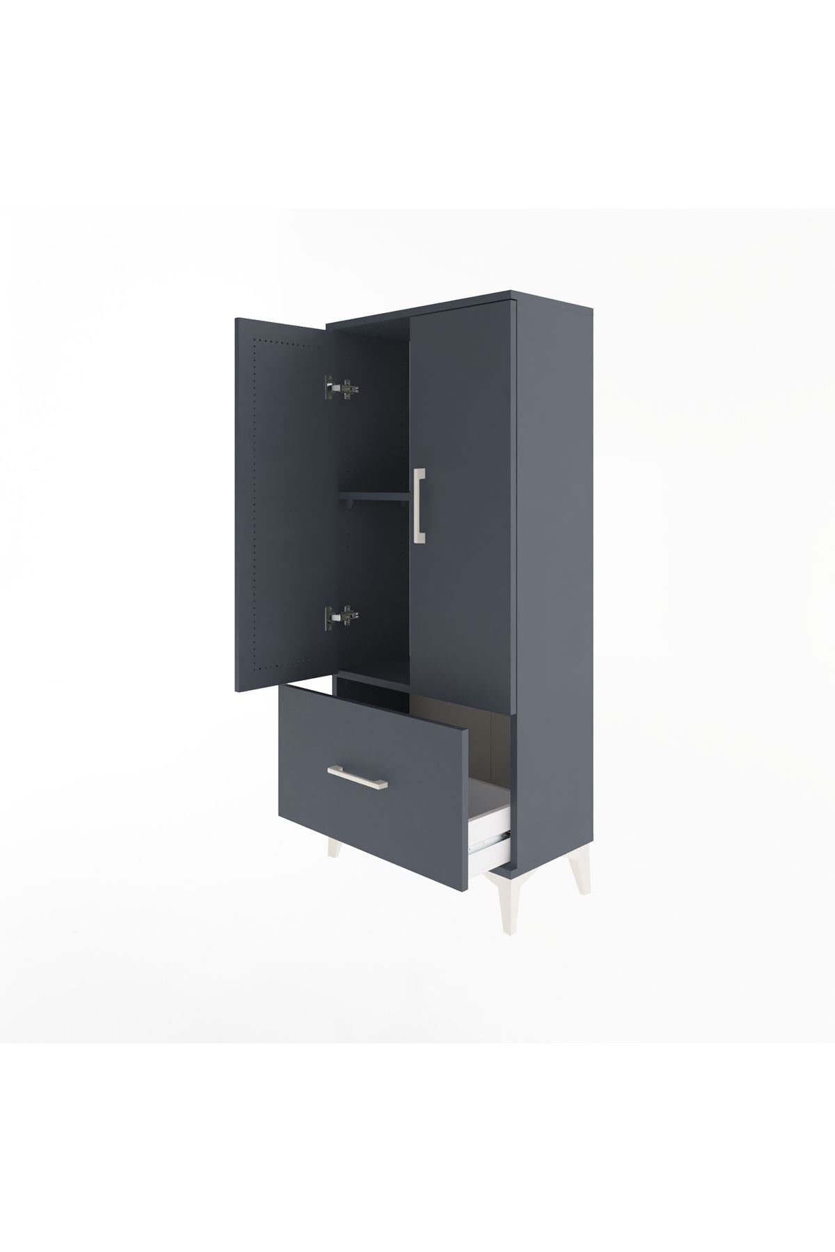 Arges Dolap 2 Raflı Tek Çekmeceli 2 Kapaklı 60x30x134 Antrasit-Antrasit