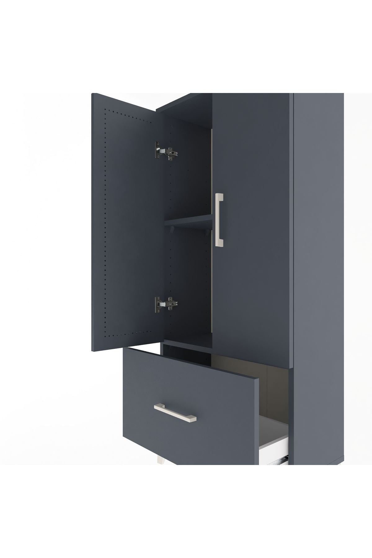 Arges Dolap 2 Raflı Tek Çekmeceli 2 Kapaklı 60x30x134 Antrasit-Antrasit