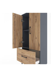 Arges Dolap 2 Raflı Tek Çekmeceli 2 Kapaklı 60x30x134 Antrasit-Çam