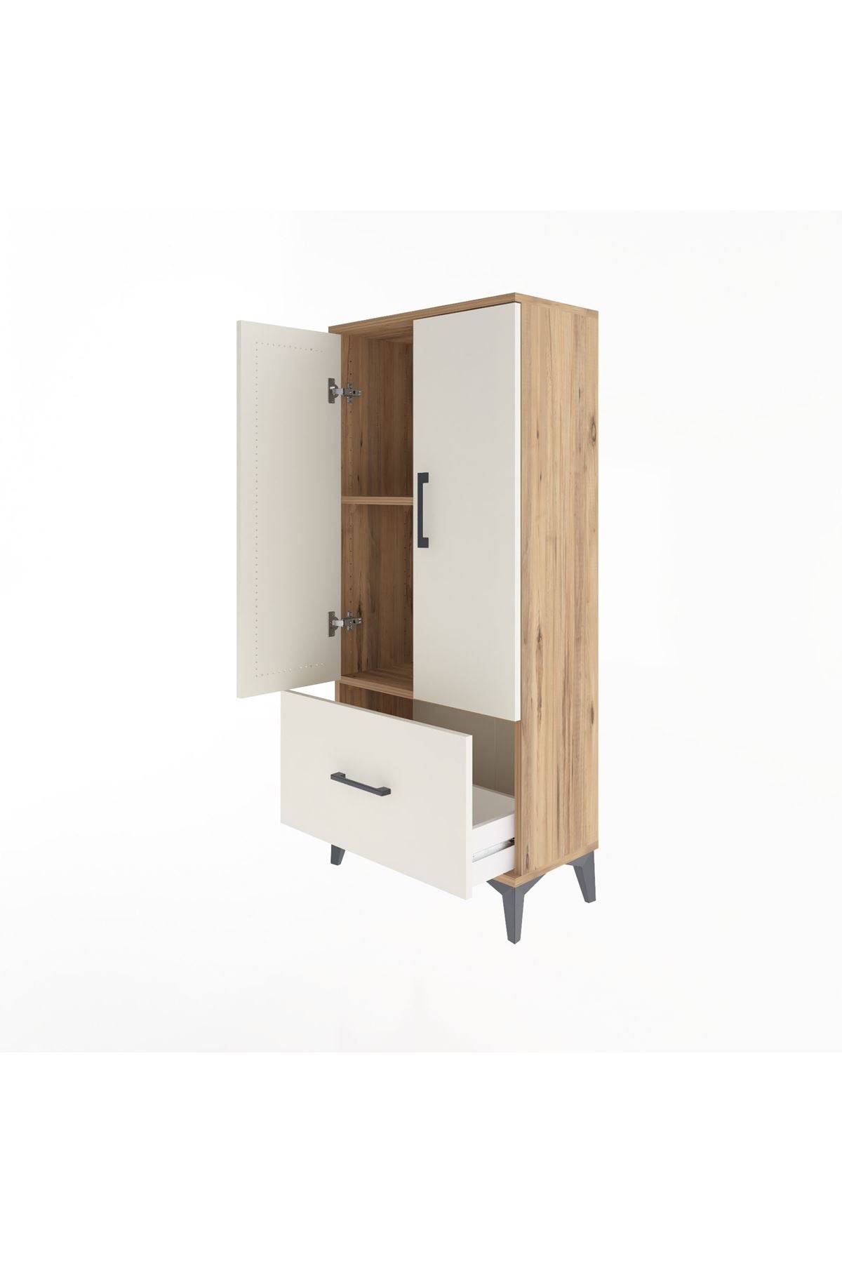 Arges Dolap 2 Raflı Tek Çekmeceli 2 Kapaklı 60x30x134 Çam-Aytaşı