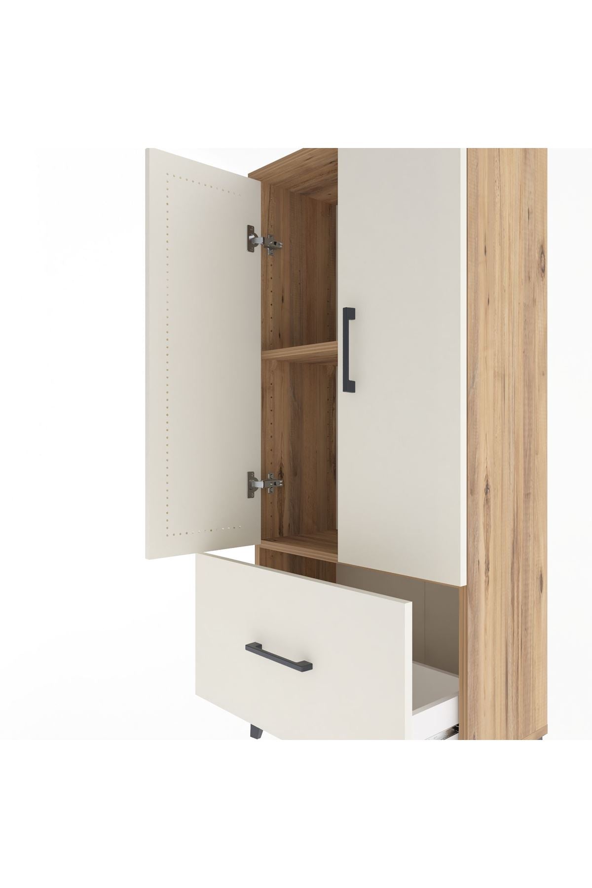 Arges Dolap 2 Raflı Tek Çekmeceli 2 Kapaklı 60x30x134 Çam-Aytaşı