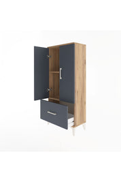 Arges Dolap 2 Raflı Tek Çekmeceli 2 Kapaklı 60x30x134 Çam-Antrasit