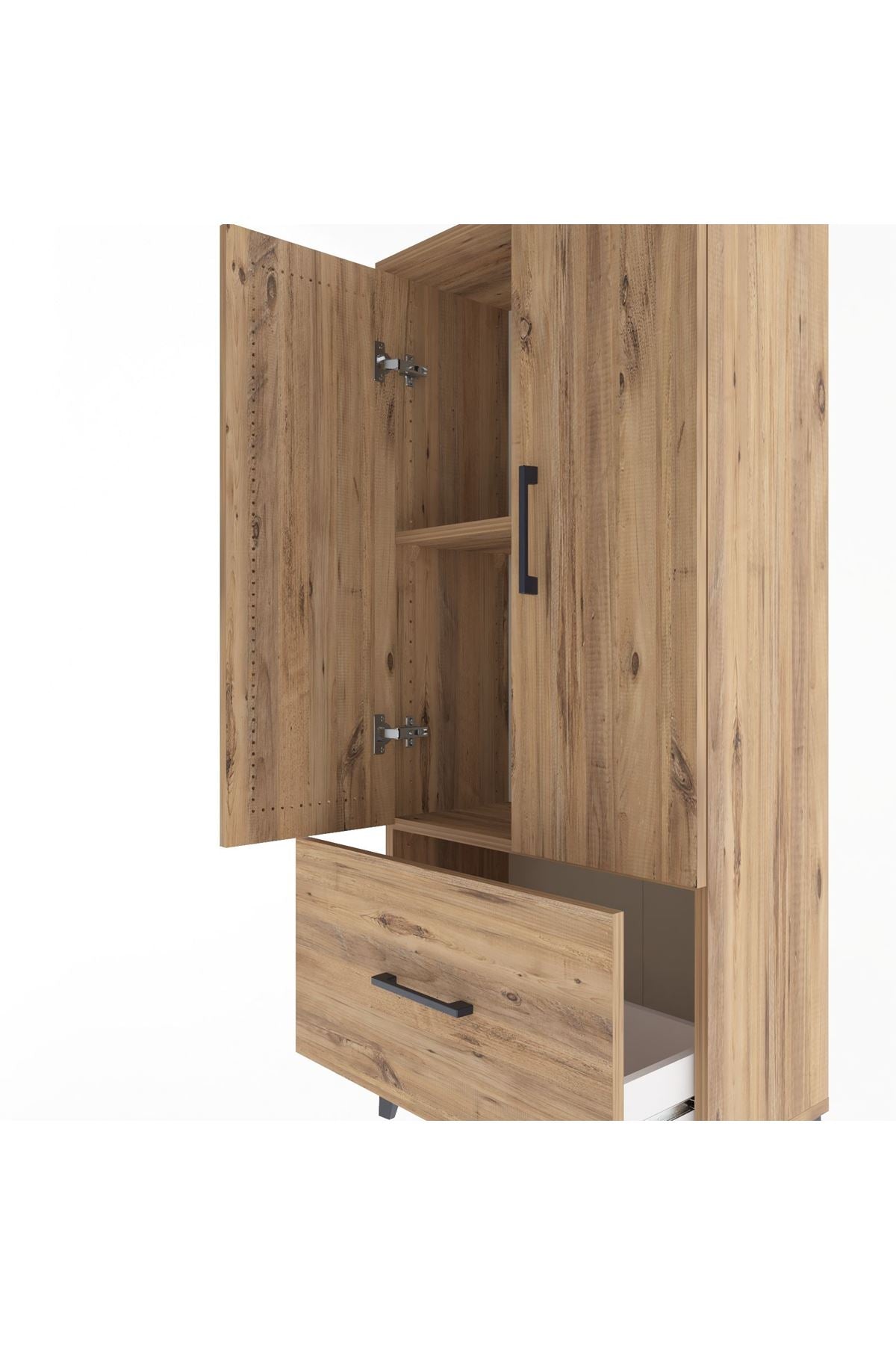 Arges Dolap 2 Raflı Tek Çekmeceli 2 Kapaklı 60x30x134 Çam-Çam
