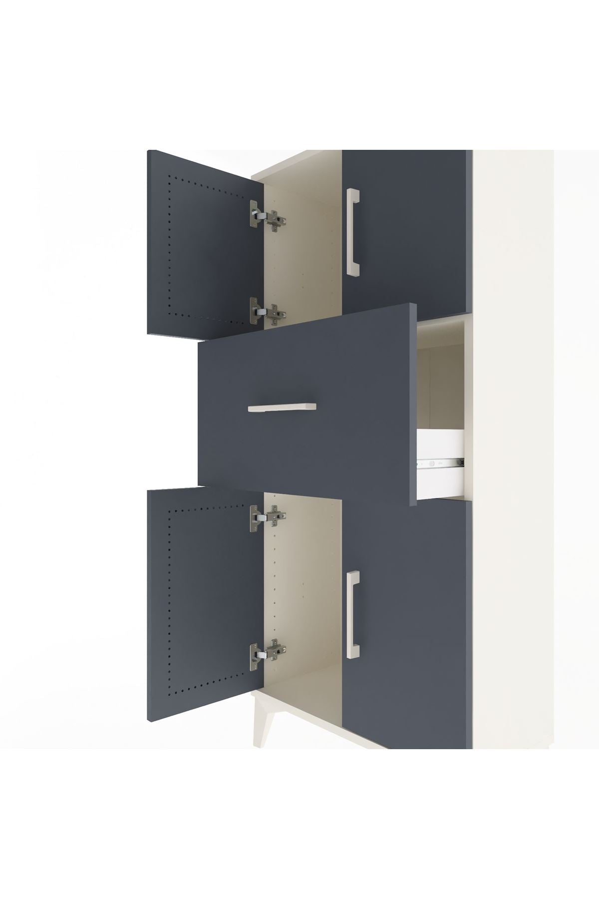 Arges Dolap Tek Raflı Tek Çekmeceli 4 Kapaklı 60x30x134 Aytaşı-Antrasit