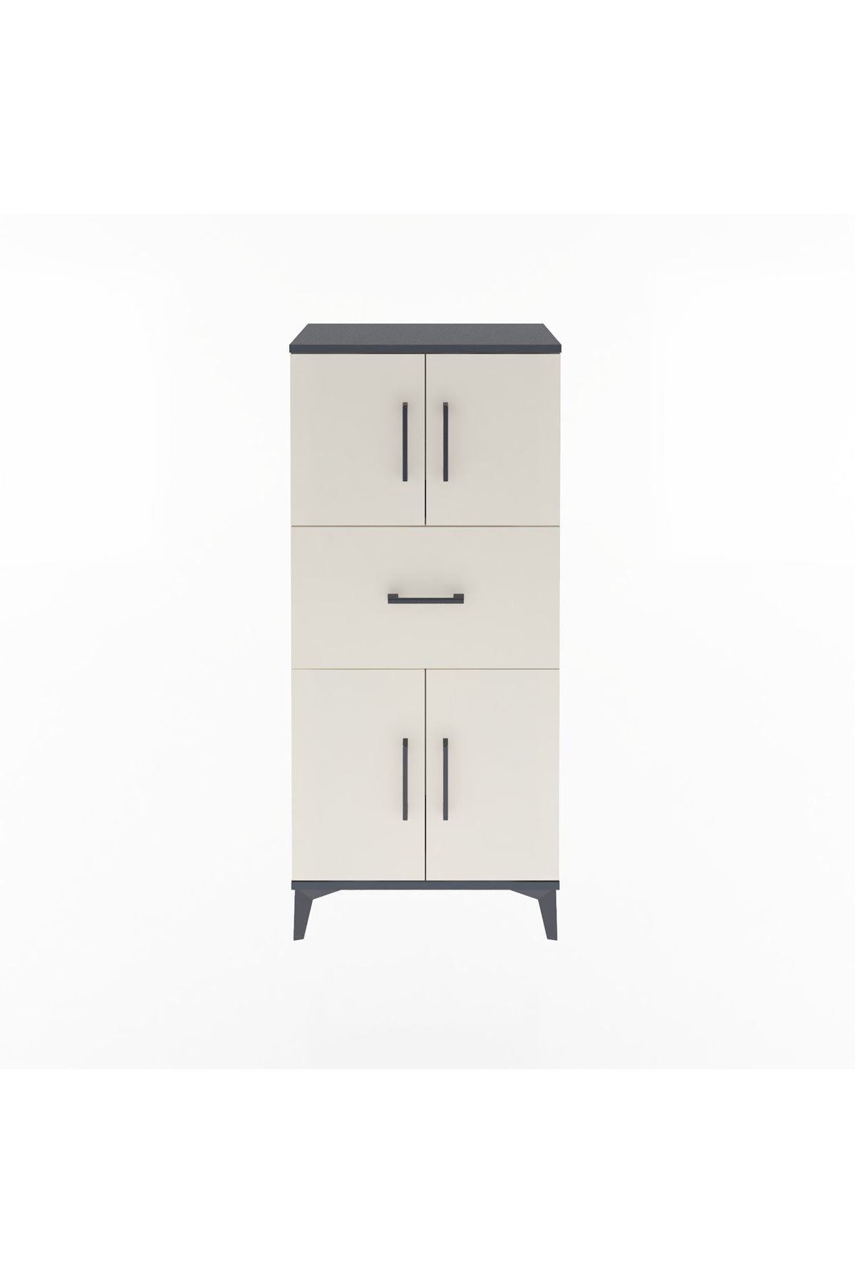 Arges Dolap Tek Raflı Tek Çekmeceli 4 Kapaklı 60x30x134 Antrasit-Aytaşı