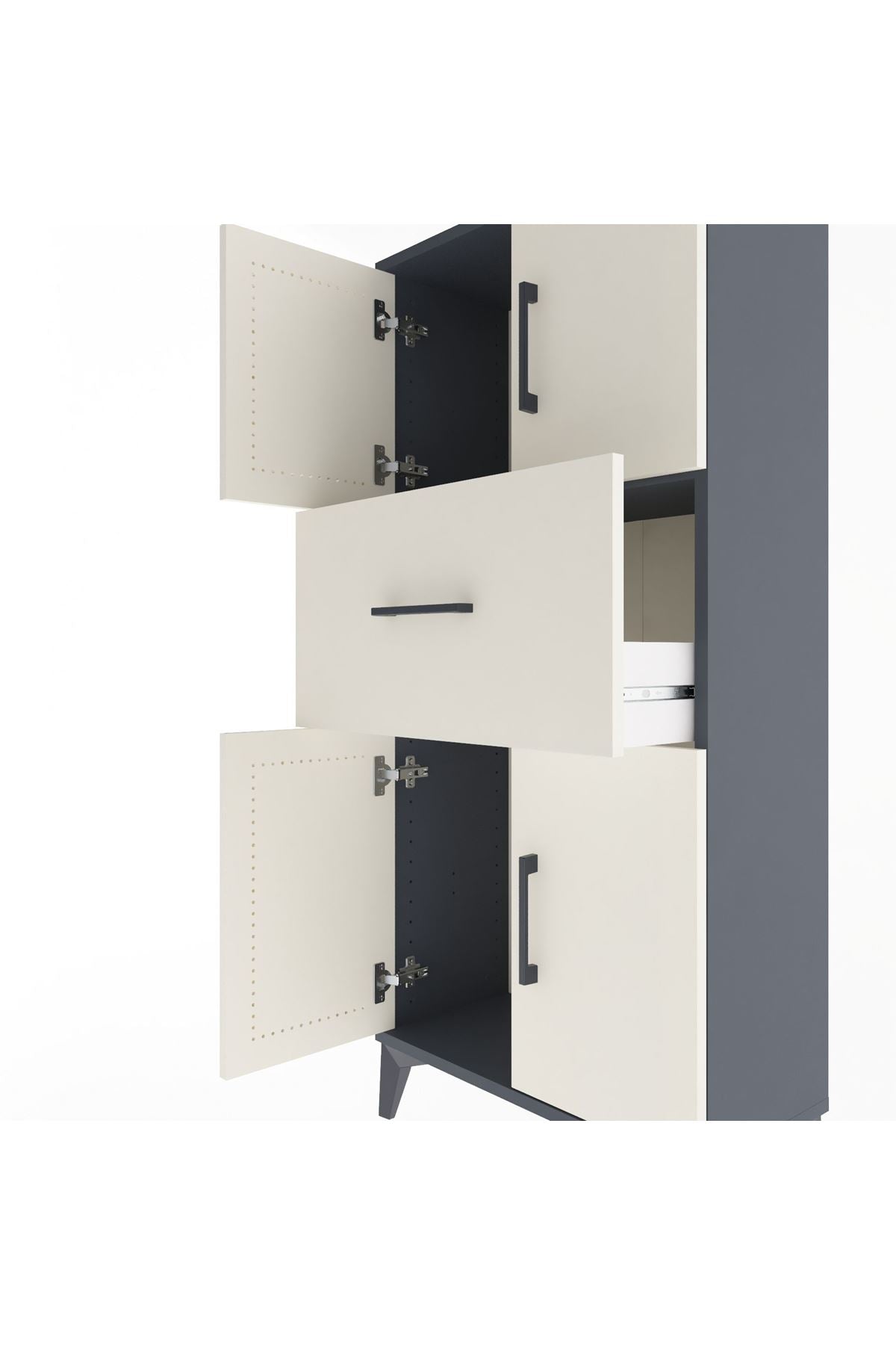 Arges Dolap Tek Raflı Tek Çekmeceli 4 Kapaklı 60x30x134 Antrasit-Aytaşı