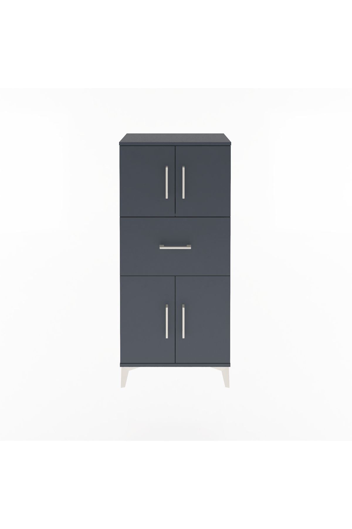 Arges Dolap Tek Raflı Tek Çekmeceli 4 Kapaklı 60x30x134 Antrasit-Antrasit