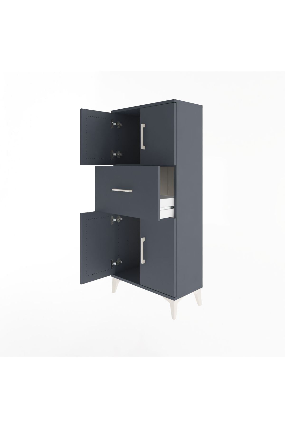 Arges Dolap Tek Raflı Tek Çekmeceli 4 Kapaklı 60x30x134 Antrasit-Antrasit